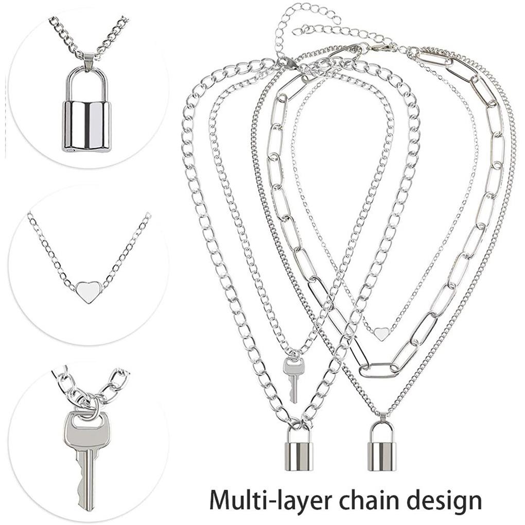 2Pcs Cute Lovely Lock Chain Waterproof Reusable Necklace Locks Pendant Wear-resistant Punk Necklaces for Women Clothes