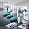 1/4pcs Zen Blue Stones and Tree Shower Curtain Set Japanese Garden Landscape Waterproof Fabric Bath Curtain 12 Hooks Non Slip Rug and Toilet Cover
