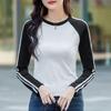 Spring and Autumn Women's Casual Clashing Retro Plug Sleeve Long Sleeve Bottom Inner T-shirt