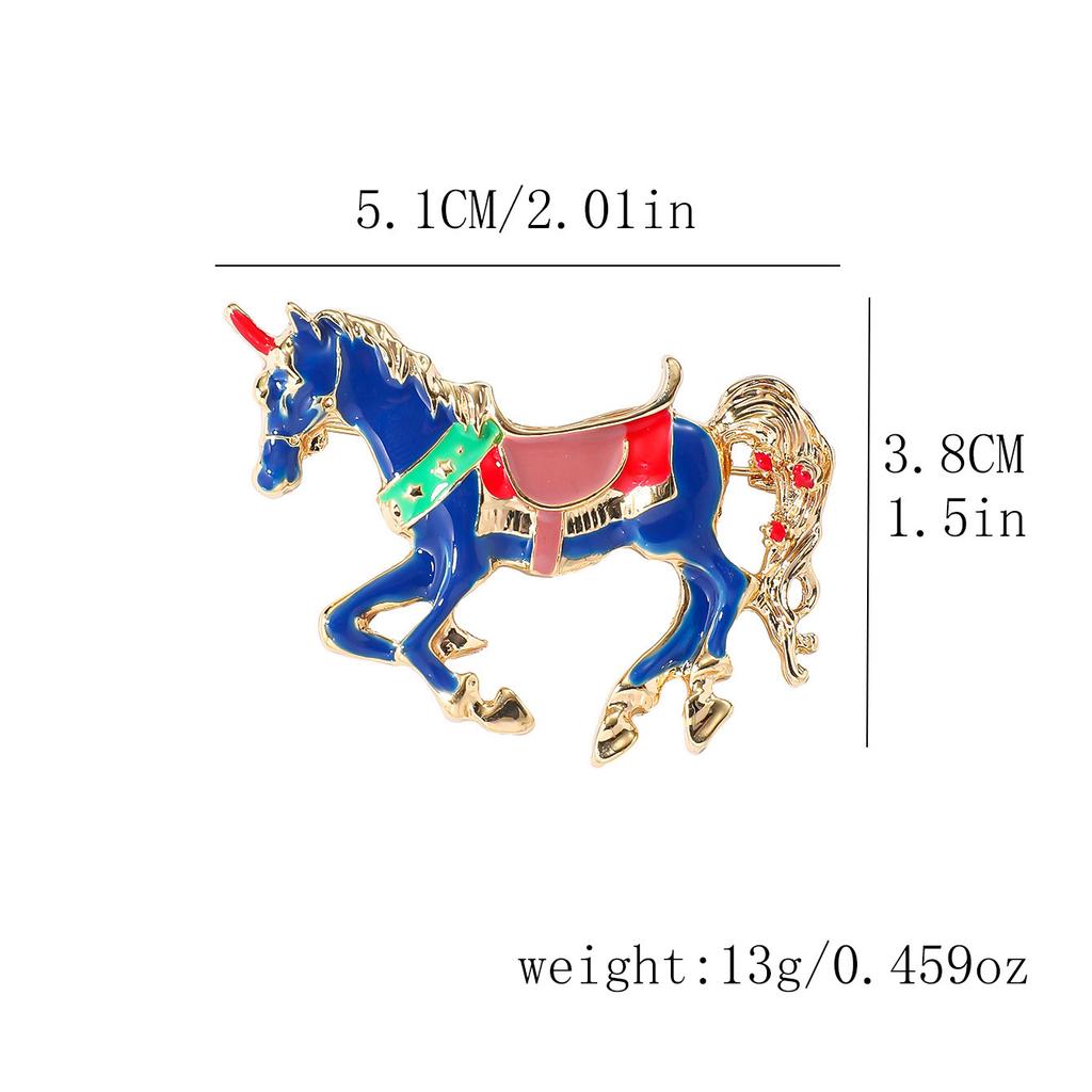 New Retro Imitation Enamel One-horned Horse Brooch Fashion Temperament Animal Zodiac Pin Jacket Accessories Corsage
