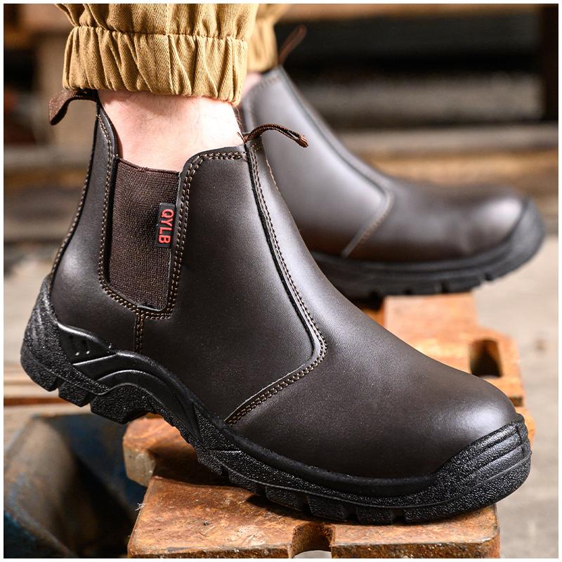Herrenmode Stahlkappe Arbeitssicherheitsschuhe weiches Leder Arbeitsschuhe Werkzeugbau Sicherheit Chelsea Stiefeletten Schutzschuhe