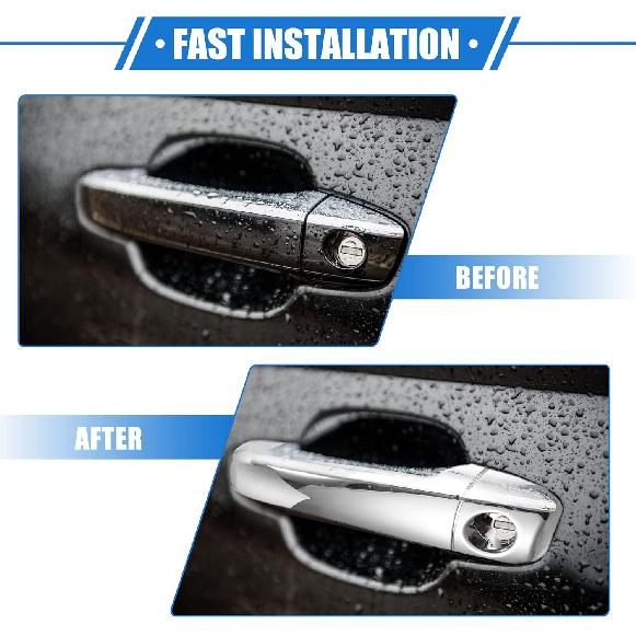 Car Door Handle Cover Kit Compatible for Toyota Tundra 2007-2018, Durable Plastic Silver Tone