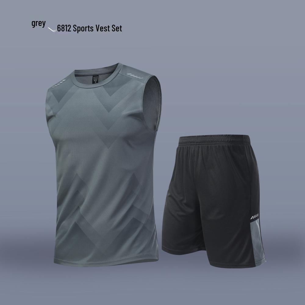 Unisex Quick-Dry Sleeveless Vest & Shorts Basketball Set - Plus Size Summer Sportswear XL серый