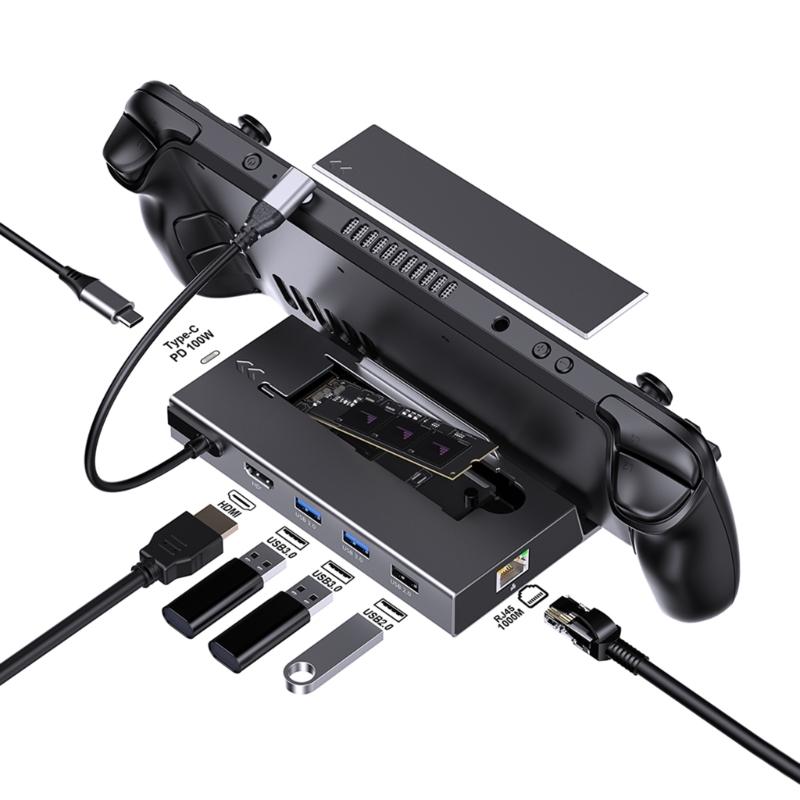 Multiport 7 In 1 Docking Station with HDMI2.0 USB C and Gigabit Ethernet Supports for ROG/X/SteamDeck