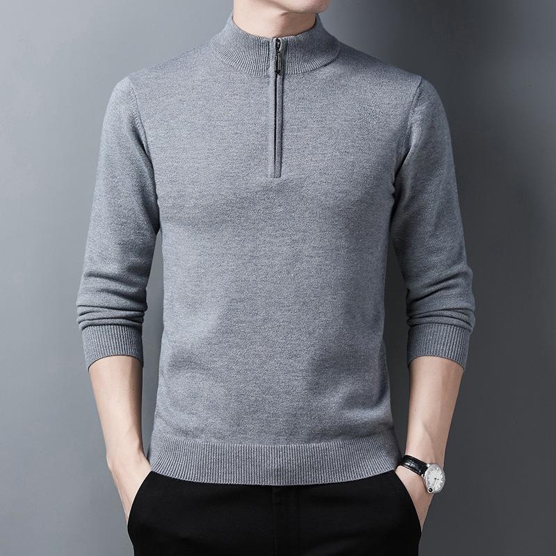 

Мужской свитер с полумолнией, однотонный, для среднего возраста, вязаный свитер, пуловер, облегающий, однотонный, с полумолнией M