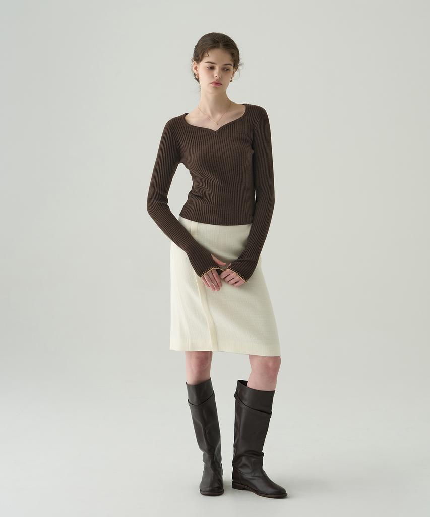 Deuloupisumeon Heart Neck Ribbed Slim Knit Top [M.Grey]