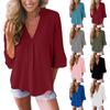 Bayan Casual Gevşek Katı V Yaka Peplum Kol Şifon Bluz Üstler