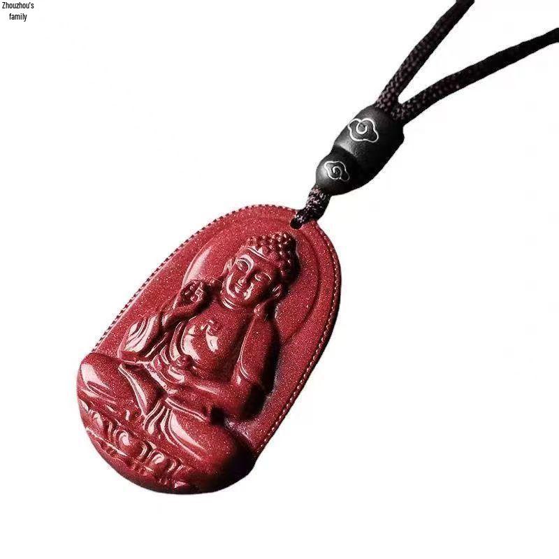 108-Bead Purple Gold Sand Prayer Necklace with Cinnabar Eight Guardian Deities & Birth Year Buddha Amulet