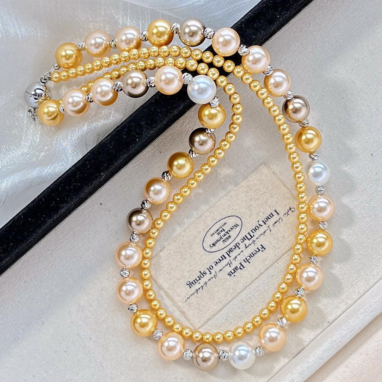 

10Mm Autumn/Winter Maillard Mixed Color French Multi-Layer Tahitian Artificial Crystal Pearl Necklace Clavicle Chain