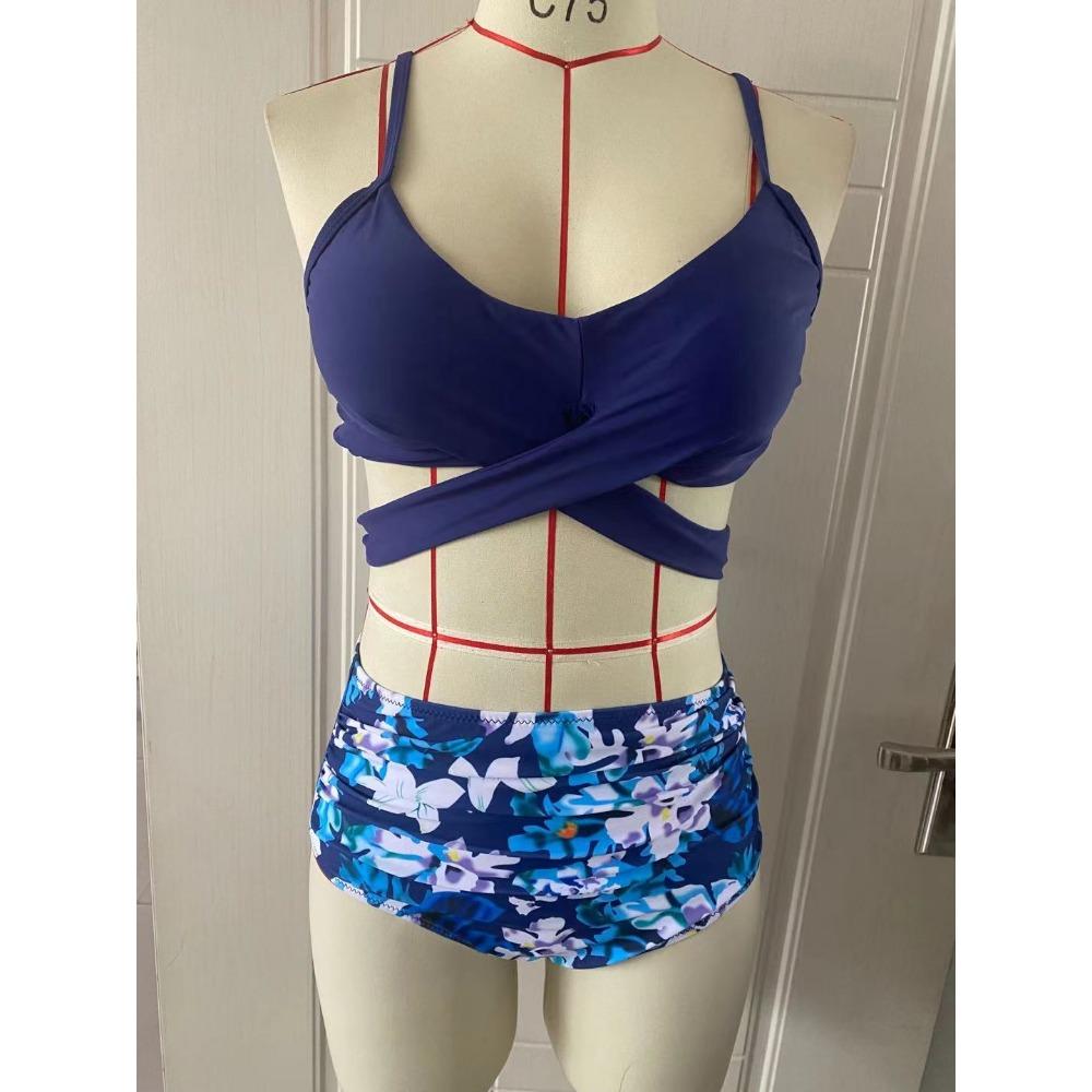 

Европейский и американский женский купальник-бикини с высокой талией и разрезом на бретелях XL