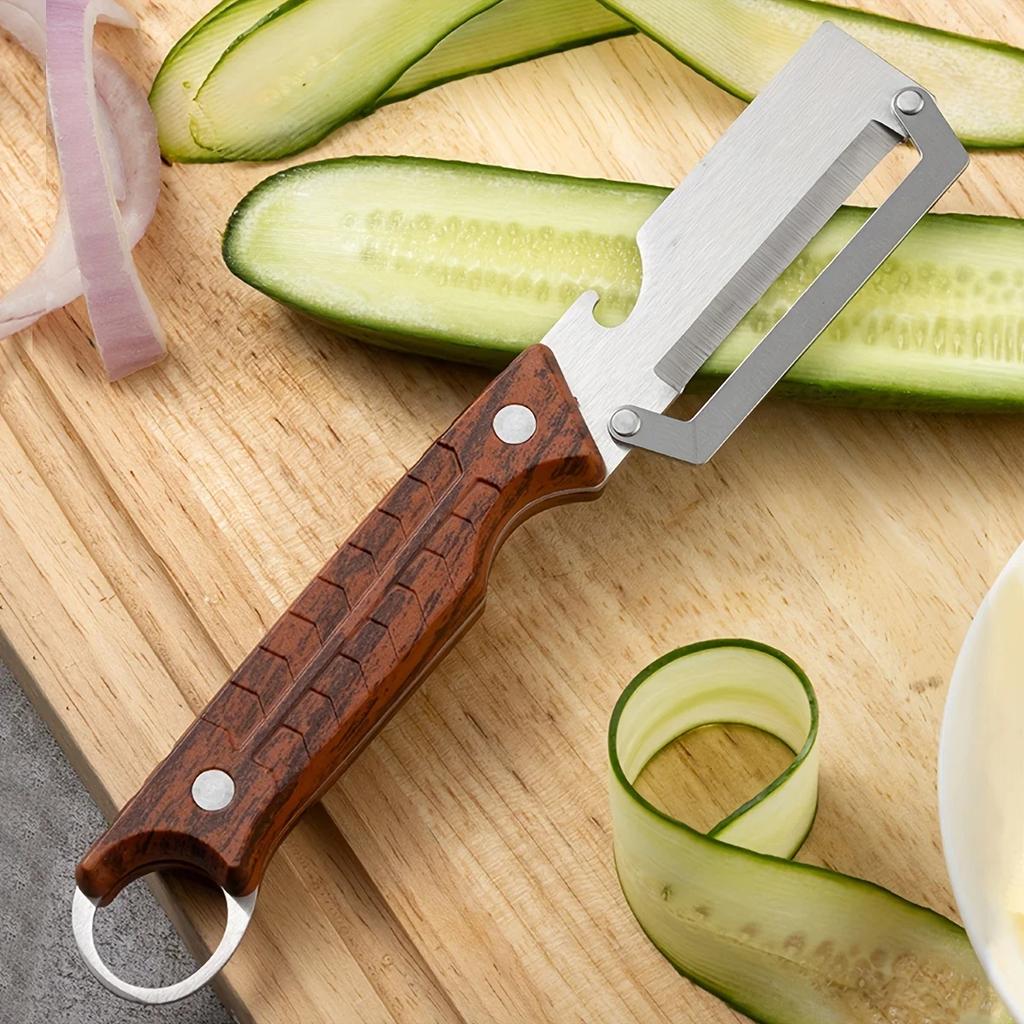 1 pezzo Acciaio Inossidabile Sbucciatore Canna da Zucchero Tutto Acciaio Sbucciatore da Cucina Sbucciatore per Frutta Apribottiglie Due-in-Uno