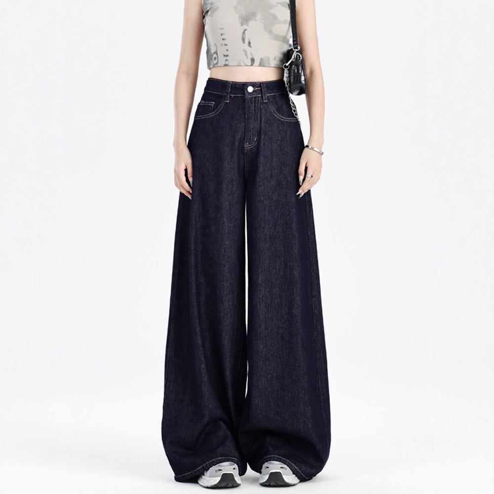 Women s Dark Blue Wide-Leg Jeans - Casual Floor-Length, Spring/Autumn 2025 Collection XL