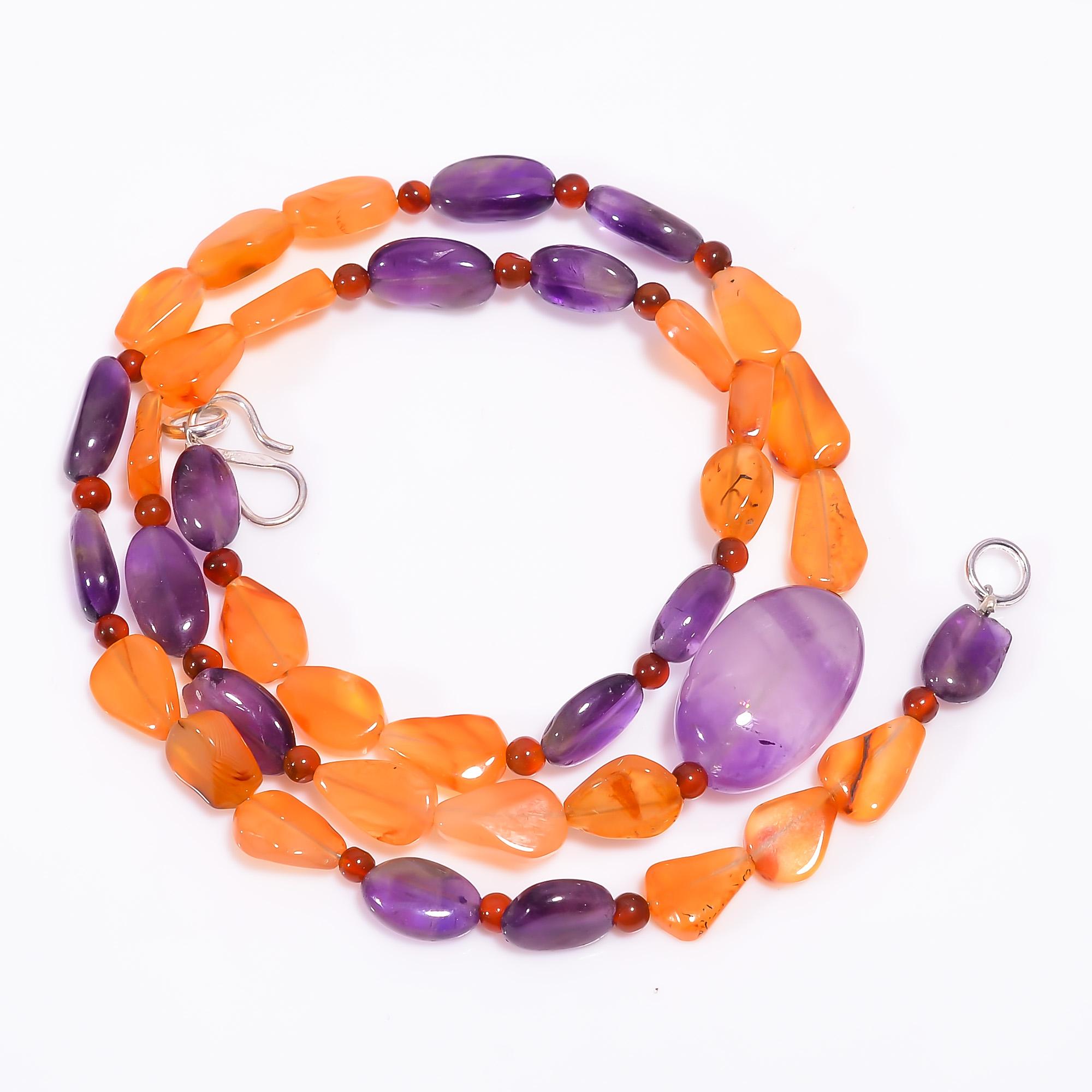 

Natural Amethyst Carnelian Gemstone Beads Necklace 3-19 mm 18 UB-8030 UB-8030