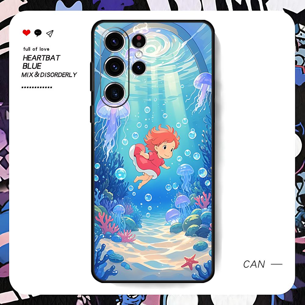 Fashion Cartoon Ponyo Phone Case For Samsung Galaxy S25 S24 S23 S22 S21 S20 Plus Ultra Note20 Limited Soft Black