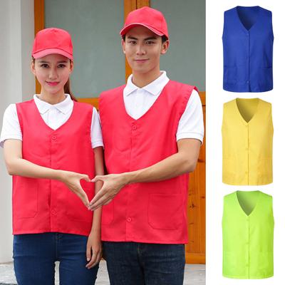 Vest Jacket Single-breasted Solid Color V-Neck Breathable with Pocket Protective Polyester Unisex Work Vest Volunteer Uniform for Men