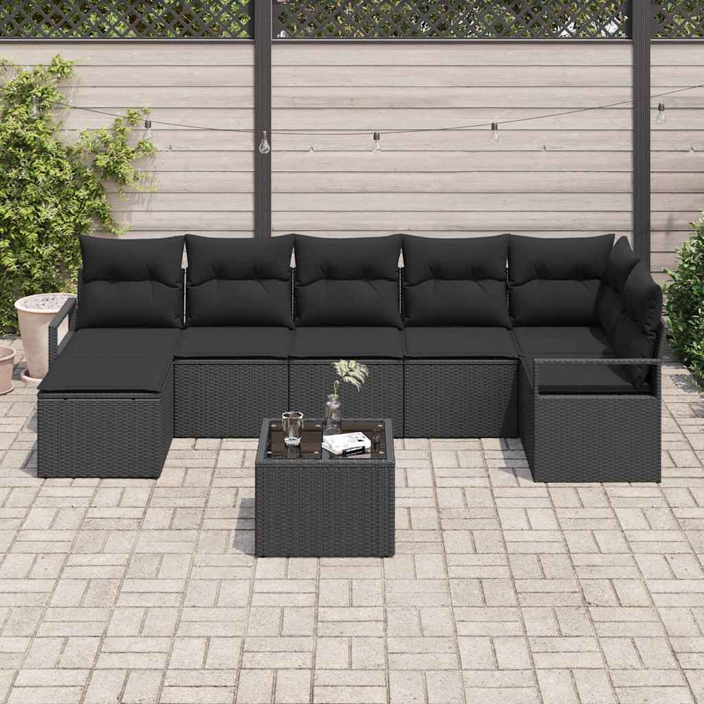 8 Piece Sofa Set with Cushions Black Poly Rattan