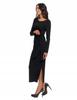 Moraj Women'S Long Fitted Dress With Long Sleeves And A Slot, Size Xs, Black