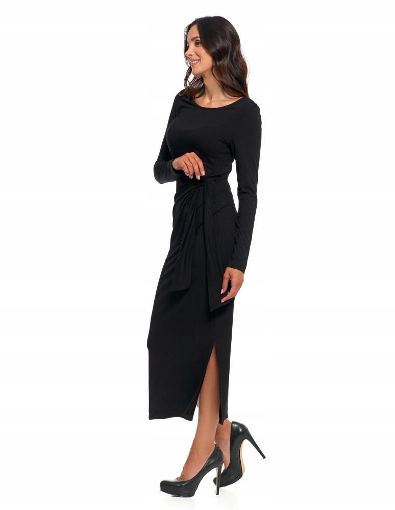 Moraj Women'S Long Fitted Dress With Long Sleeves And A Slot, Size Xs, Black