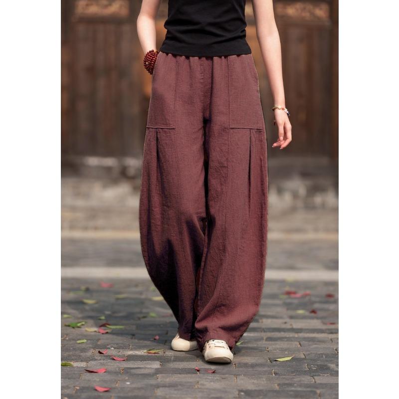 Women's Linen Blend Harem Pants Elastic Waist Loose Fit Casual Trousers