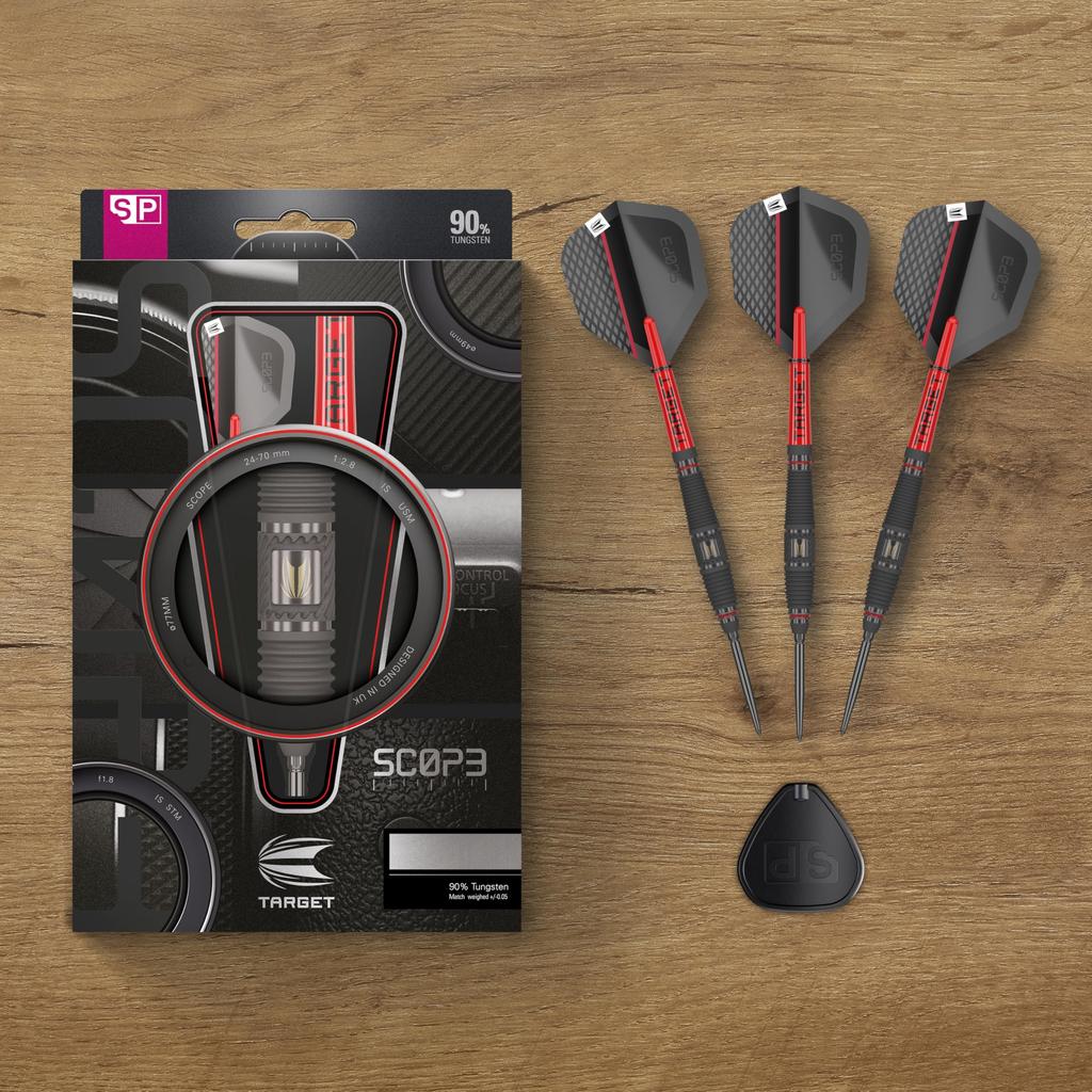 TARGET Darts Scope Steel Tip Swiss Point Tungsten Dart Barrel Steel Tip Darts Red Black Swiss Point Tool Professional Dart Set Darts, 90% Set, 03-23G