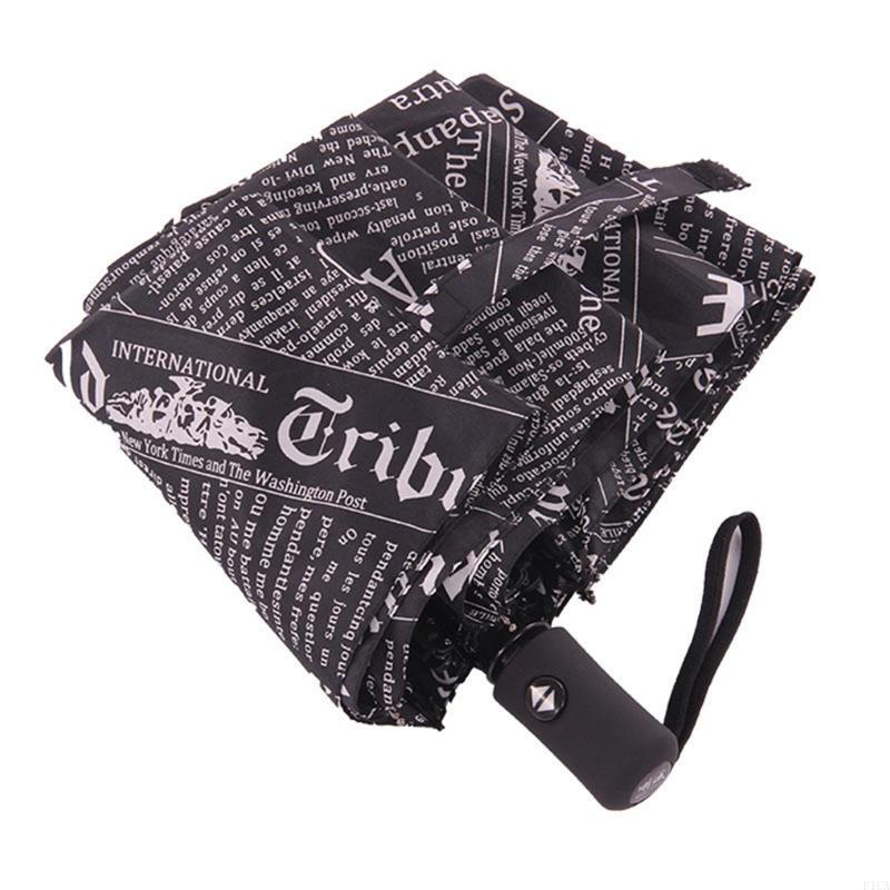 Retail/Drop Shipping Fully Automatic Newspaper Printing Three Folding Umbrella Unisex Retro Umbrellas for Outdoor Traveling and