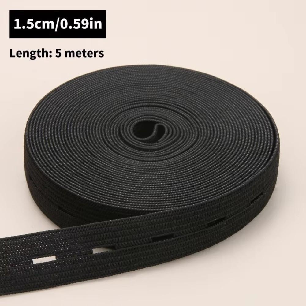 Black White Button Hole Elastic Belt Adjustable Hole Flat Band Elastic Stretch Belt DIY 1.5/2/2.5/3cm Width