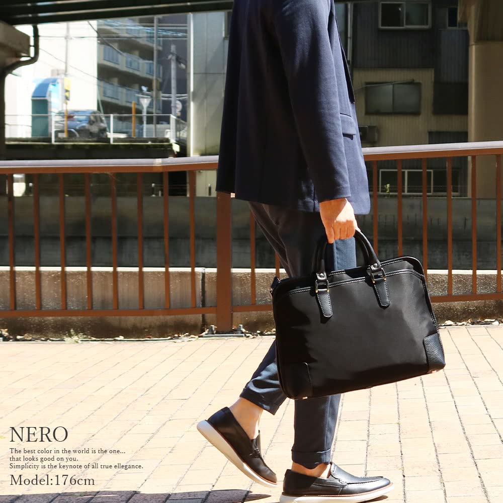 STEFANOMANO Time Briefcase in Limonta Nylon and Genuine Luxury Large Made in Italian Leather Business Perfect for Commuting and Office [Limited Offer]