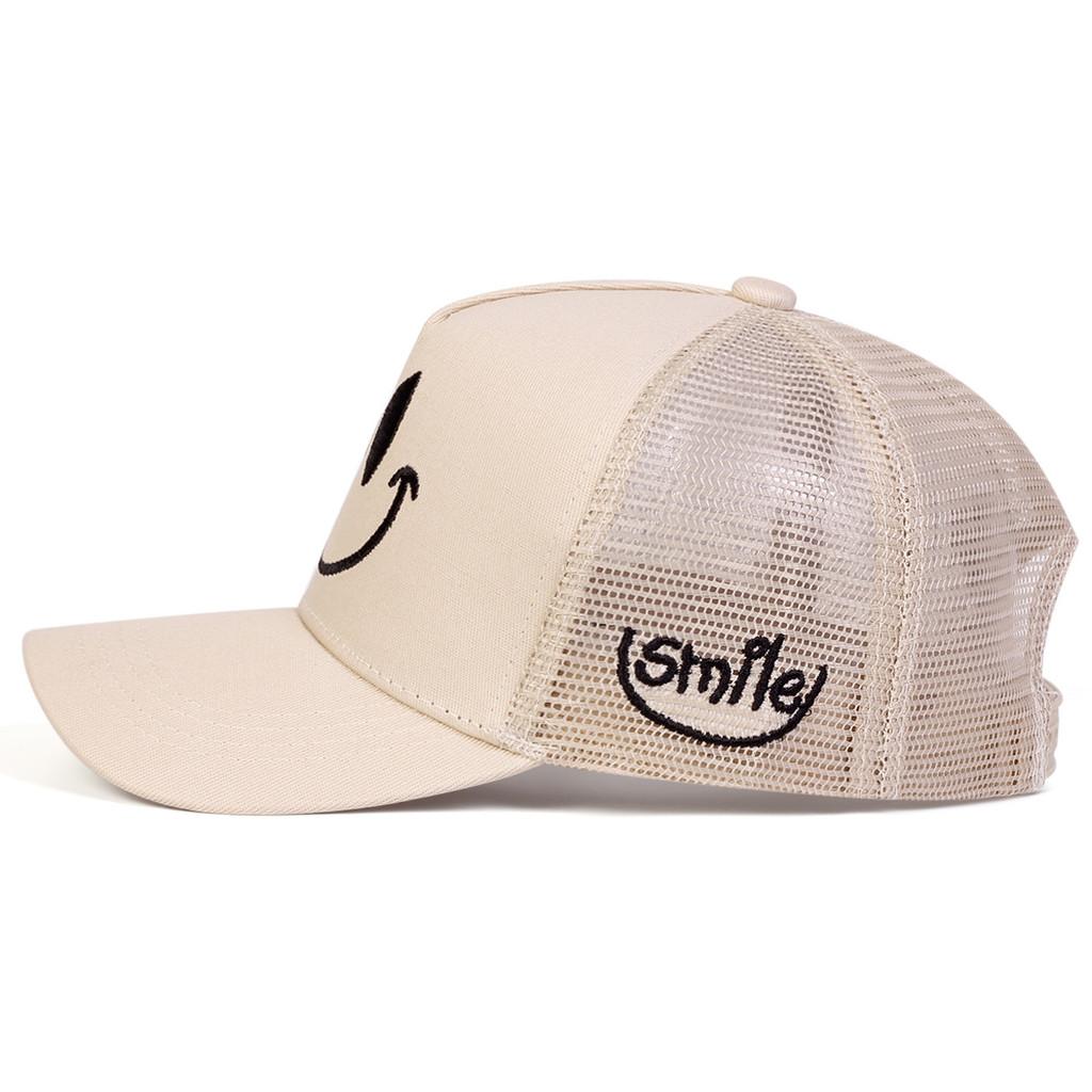 Cotton Blend Baseball Cap With Smiling Embroidery For Summer Casual Wear