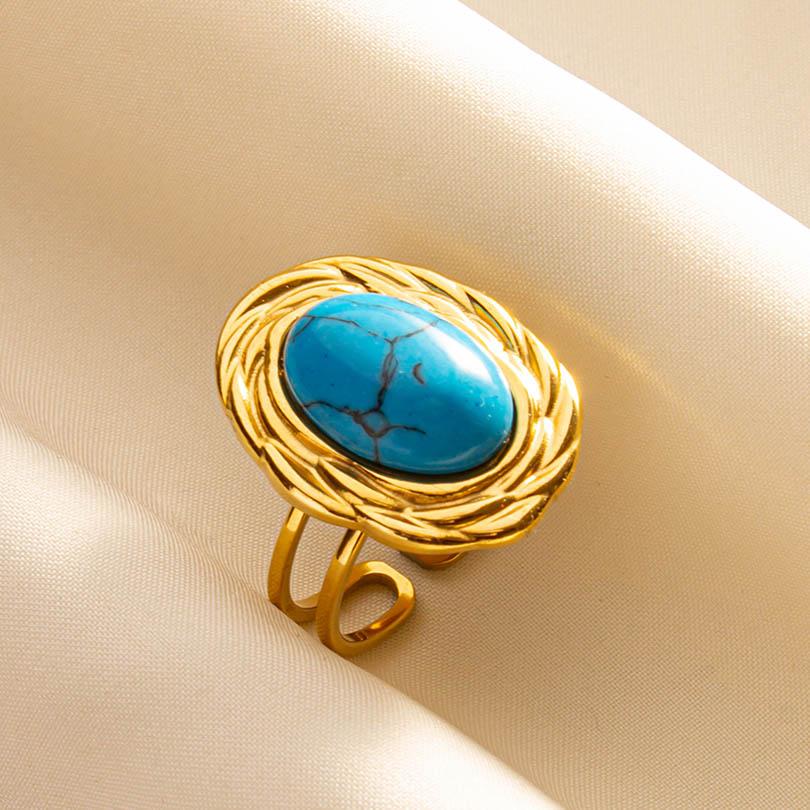 1pcs Blue Stone Ethnic Vintage Open Adjustable Sun Heart Star Stainless Steel Rings For Women Men Accessories Jewelry Bague Gift