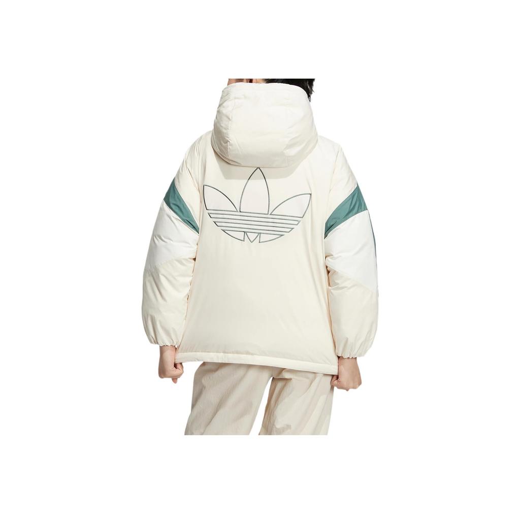 Adidas Originals Trefoil Color Block Down Jacket With Hood And Brand Logo Print Women Outerwear White Green HS9518
