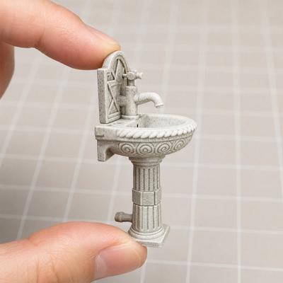 Yousheng Miniature Bathroom Sink Model, Vintage Roman Column Pedestal Round Wash Basin Dollhouse Accessory for Micro Landscape, DIY Crafts