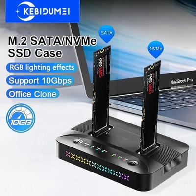 Stazione di Docking per SSD M.2 a Doppia Baia Tipo C USB 3.1 10Gbps M.2 NVME SATA NGFF Dual Protocollo Case per SSD Duplicatore di Hard Disk Clone Offline