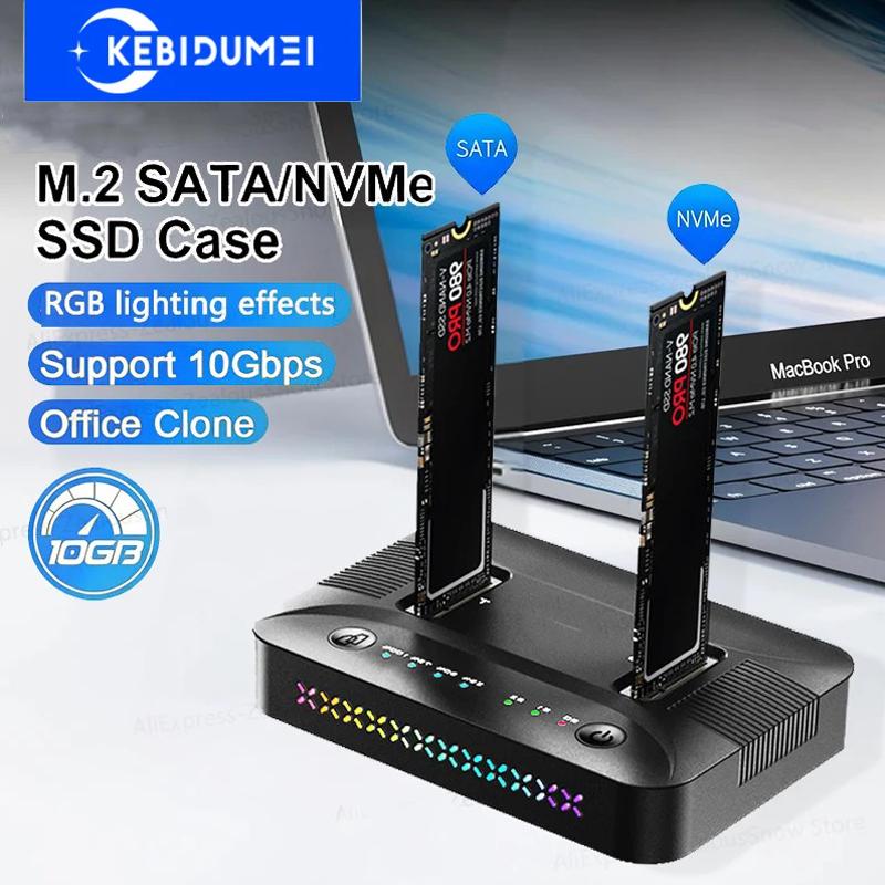 Stazione di Docking per SSD M.2 a Doppia Baia Tipo C USB 3.1 10Gbps M.2 NVME SATA NGFF Dual Protocollo Case per SSD Duplicatore di Hard Disk Clone Off