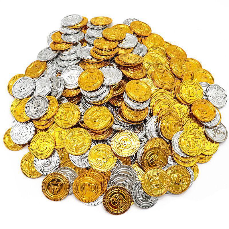 Pirate Treasure Chests Fake Gold Silver Copper Coins Gemstones Plastic Acrylic Toys Children Kids Gifts Halloween Party Props