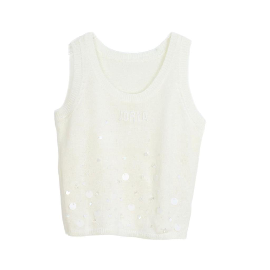 Spring/Summer European U-Neck Slimming Letter Knit Tank Top