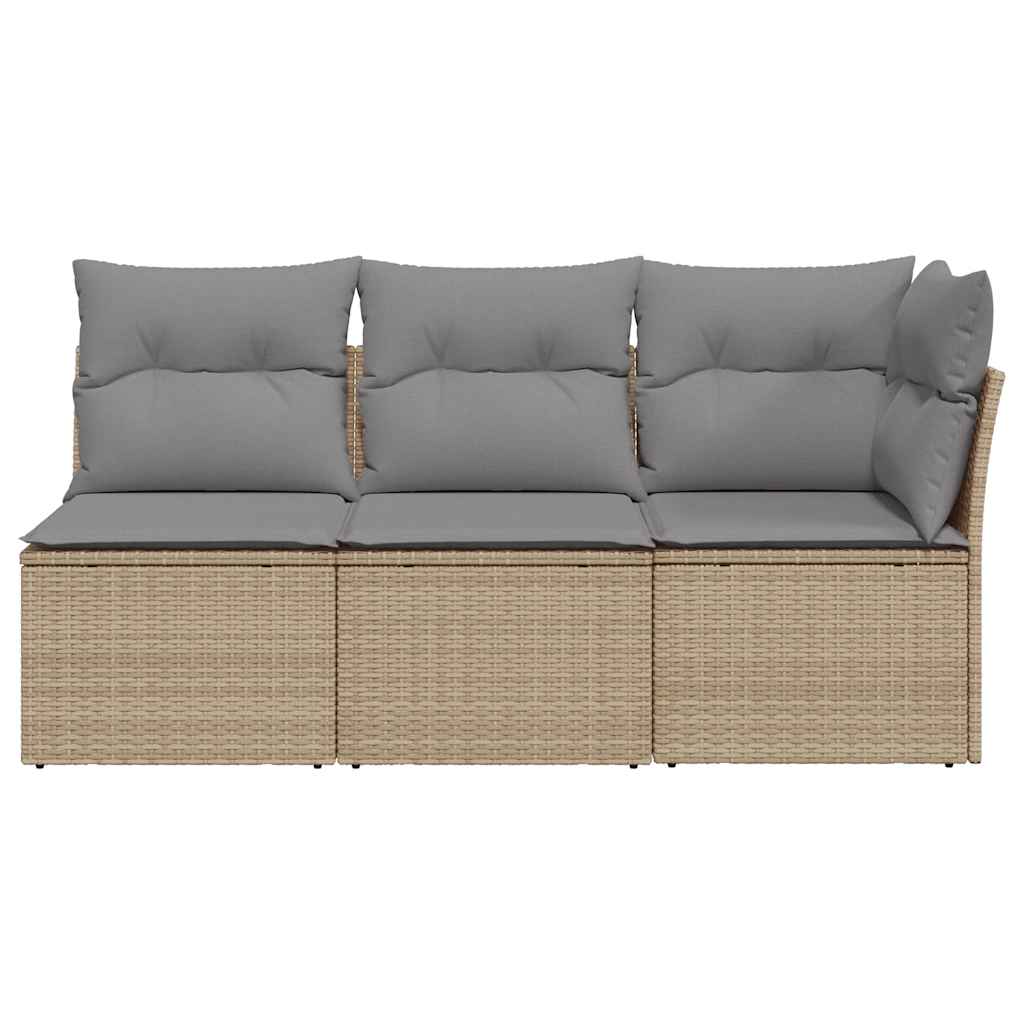 Vidaxl Garden Sofa With Cushions, 3-Seater, Beige, Poly Rattan