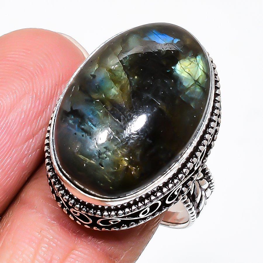 Натуральный камень Лабрадорит Кольцо из стерлингового серебра 925 пробы Размер 10 AR-16602