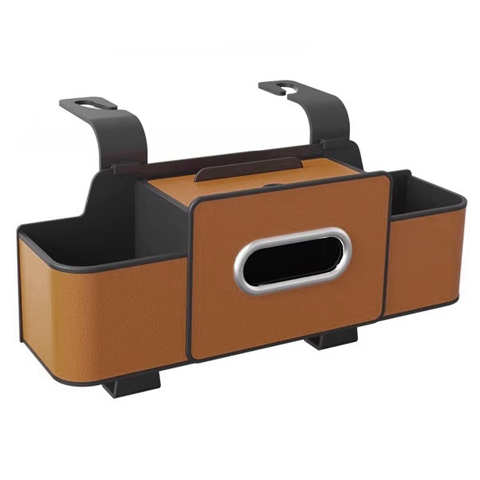 

Car Seat Back Storage Box with Cup Holder Tissue Box and Hooks Vehicle Seat Back Hanging Storage Box Auto Drink Snack Phone Tray коричневый