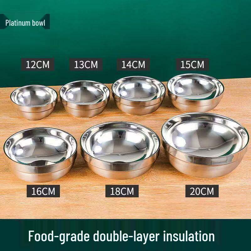 Platinum Double-Layer Anti-Scalding 304 Stainless Steel Bowl for Home, Canteen, and Kindergarten