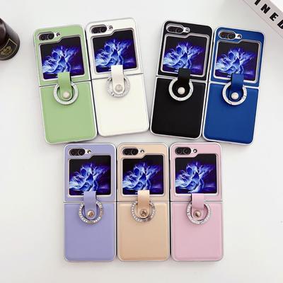 Samsung Z Flip 7 Metallic Paint Morandi Leather Texture Ring Protective Case