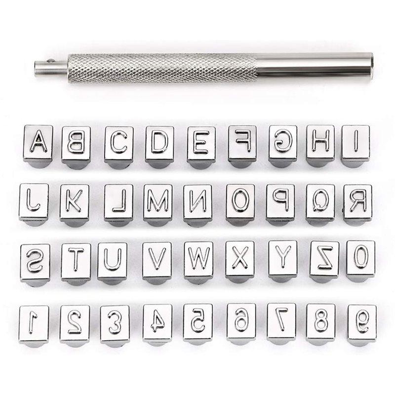 

Capital Letter And Numbers Stamp Set 4Mm Alphabet Stamp Tools Set Leather Art Craft Tool срібний
