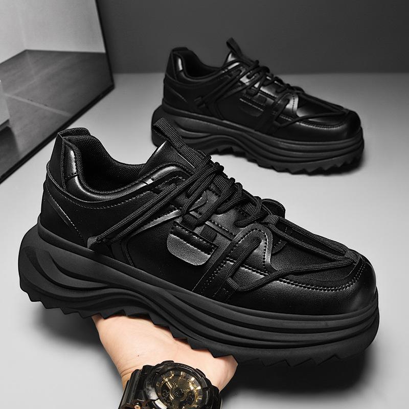 Autumn New Black Casual Shoes Platform-soled Personalized Leather Waterproof and Non-slip Sports Dad Shoes