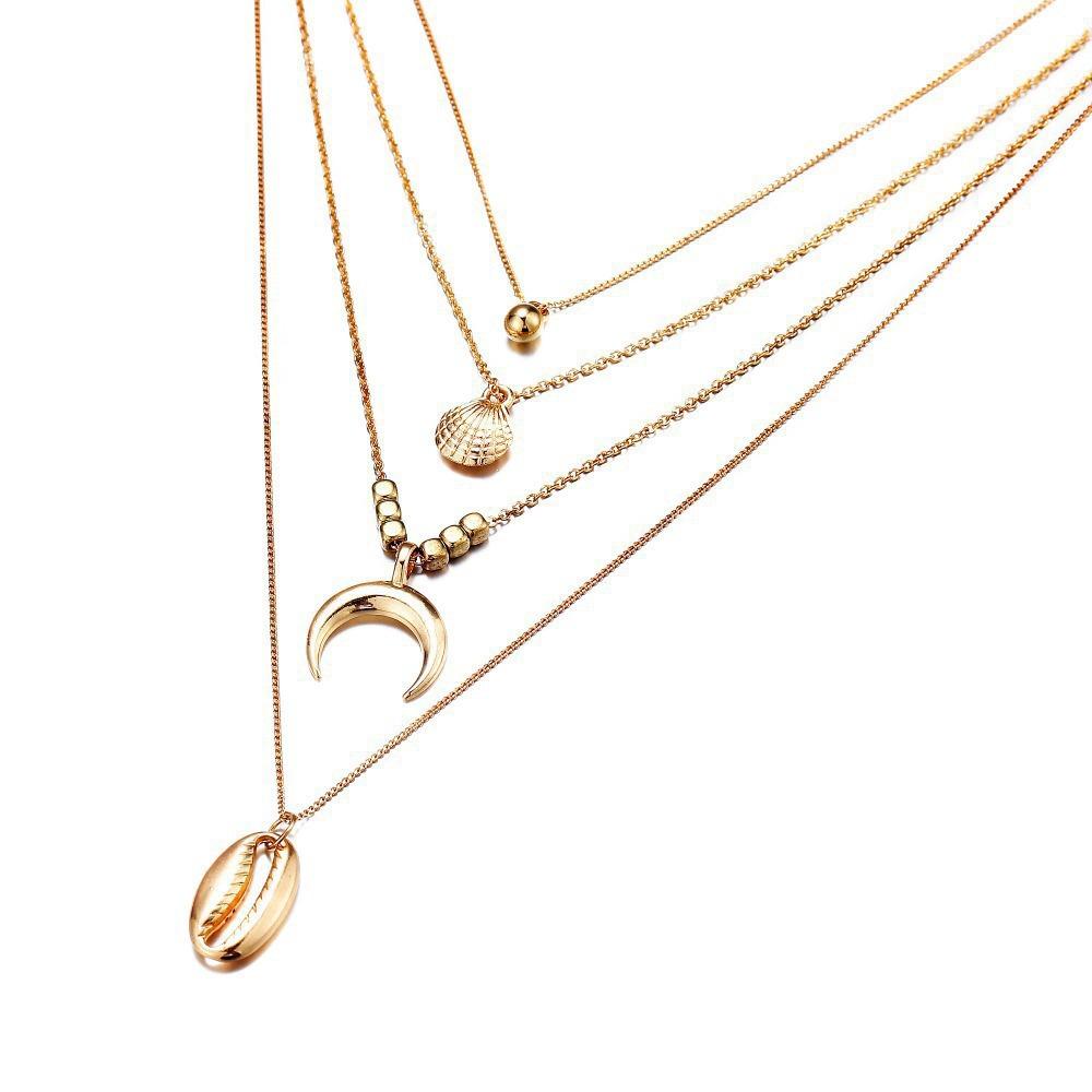 Vintage Personality Multi-layer Moon Disc Pendant Necklace Fashionable Decoration Accessories