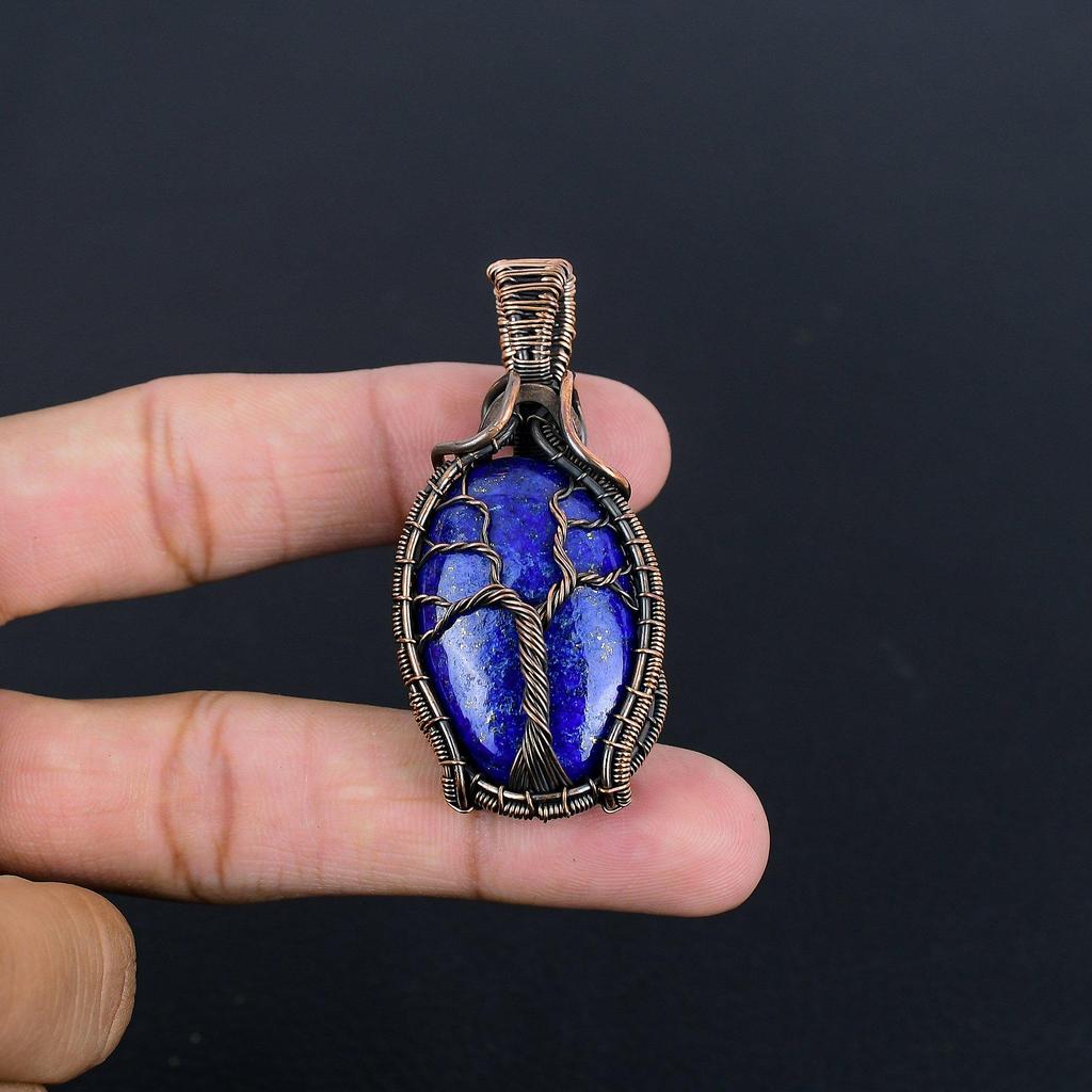 Lapis Lazuli Pendant Handmade Gemstone Jewelry, 999 Copper Wire Wrapped  Pendant ,Unique Design Jewelry Pendant