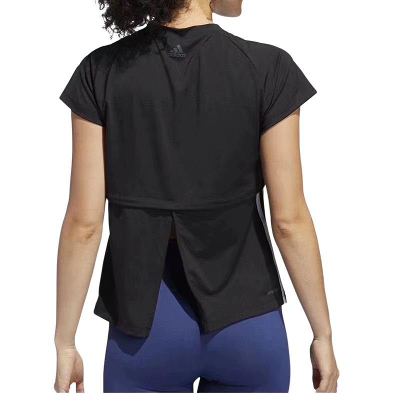 Adidas Casual Training Split Hem Design Comfortable Striped Sports T-Shirt Women Tops Black FL2048