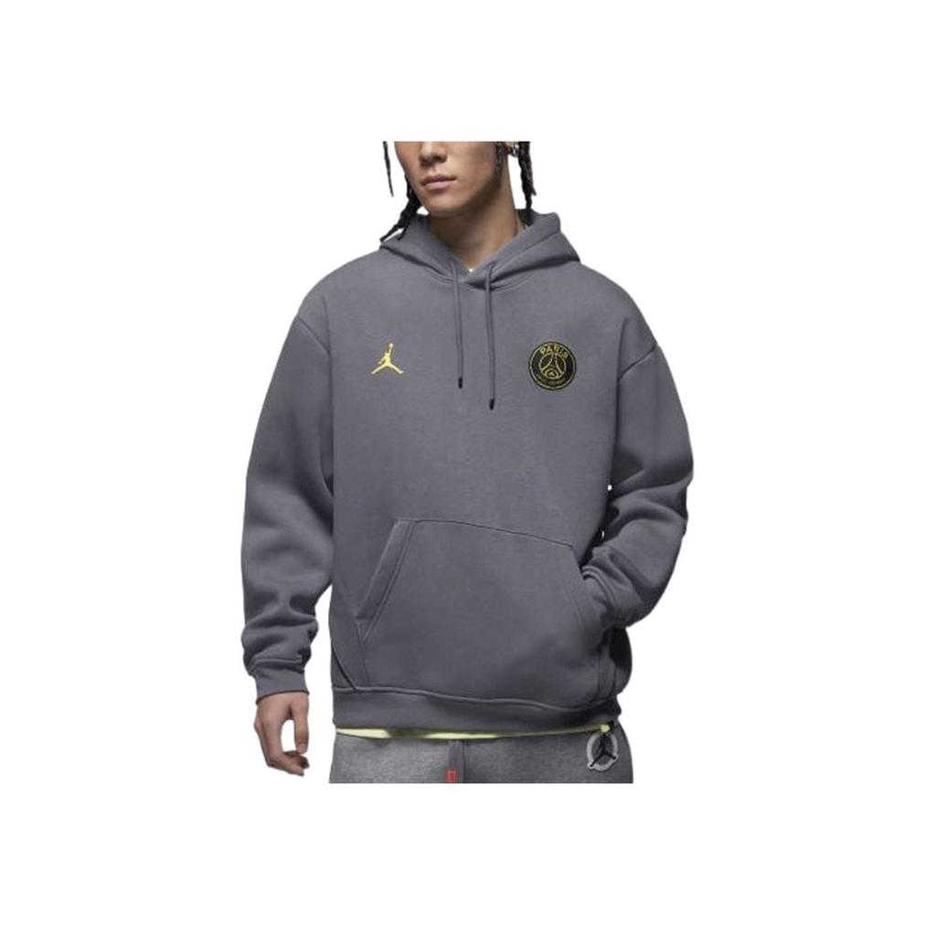 Jordan X PSG Paris Saint-Germain Co-Branded Stripe Pattern Gold Print Hoodie with Drawstring Men Hoodie Light-Graphite-Grey DV0612-014