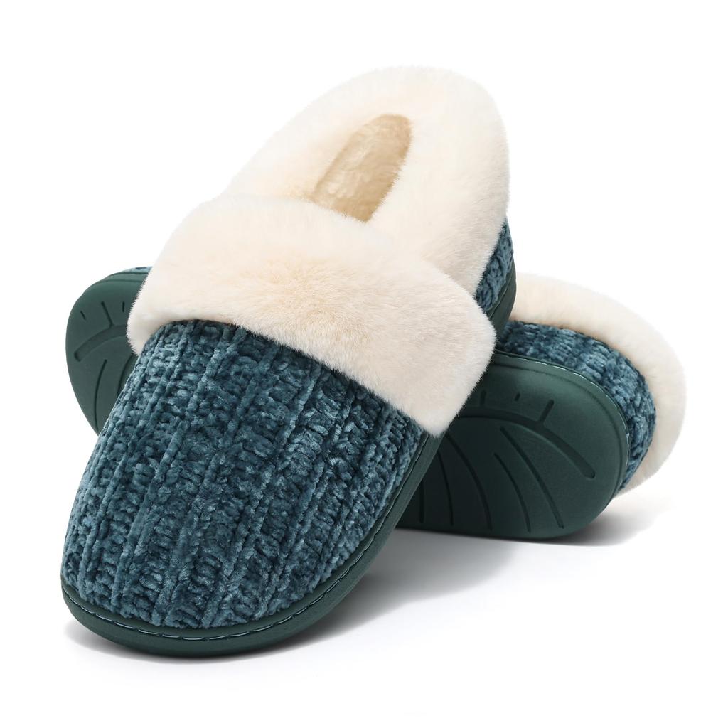 Comwarm Winter Fur House Slippers For Men Women Cozy Indoor Fleece Lined Flat Slides New Plush Knit Cotton Shoes Fuzzy Slippers