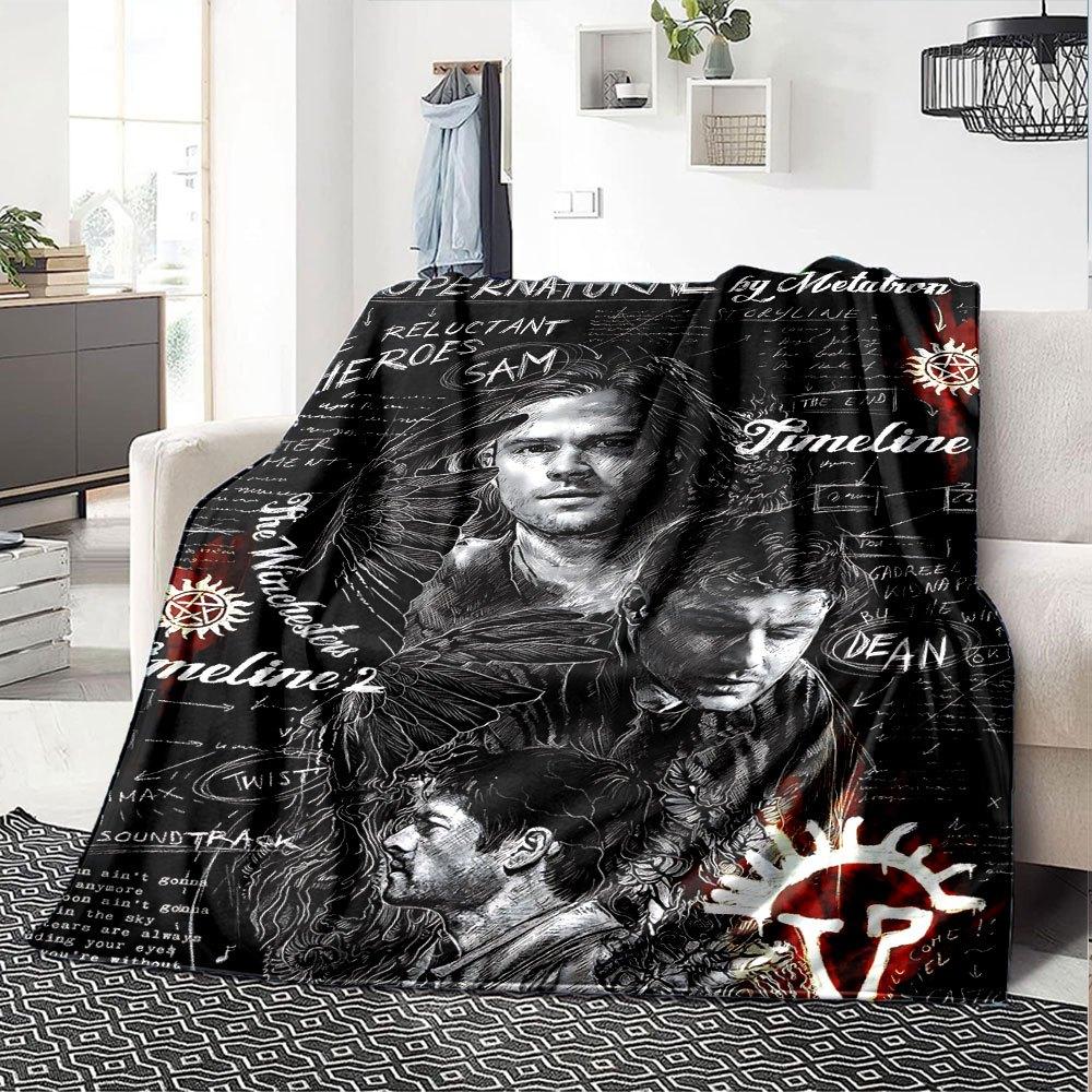 1 szt. Koc Supernatural 3 Miękki Ciepły Rzut do Domu, Biura, Podróży Całoroczny Przytulny Pościelowy Prezent, Biurowy Przytulny DodatekB