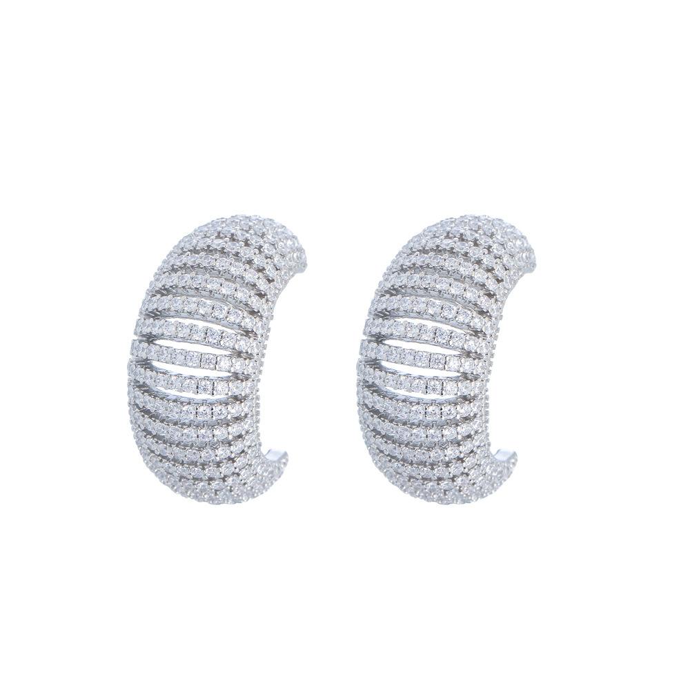 Vintage Light Luxury Caterpillar Hollow Color Gradual Change Zircon Circle Earrings Needle C-Shaped Earrings