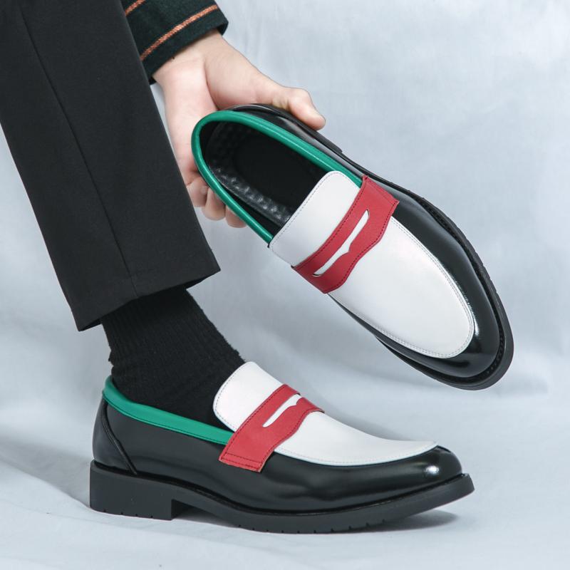 Fashion Britain Trend New Retro Pointed Mixed Color Slip On Flats Shoes Men Casual Penny Loafter Formal Dress Footwear Zapatos Hombre